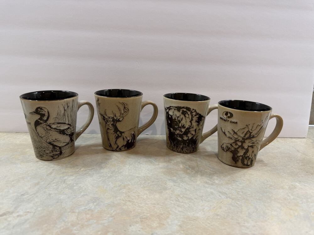 Mossy Oak Wildlife Mugs Set of 4 Bear Moose Deer Duck Stoneware Lodge